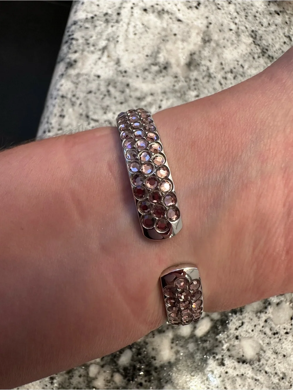 Peugeot Silver-Tone Watch with Pink Crystal Bracelet